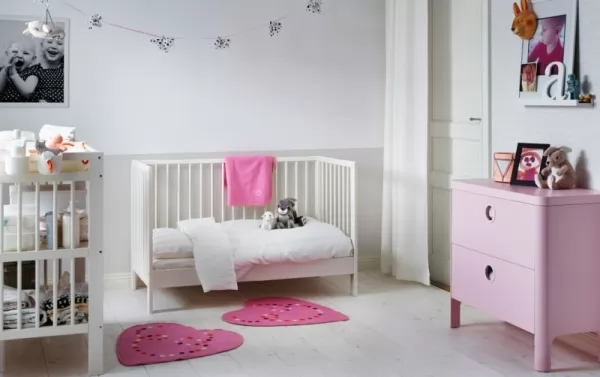غرف نوم اطفال حديثي الولادة 2018 باللونين الابيض والوردي