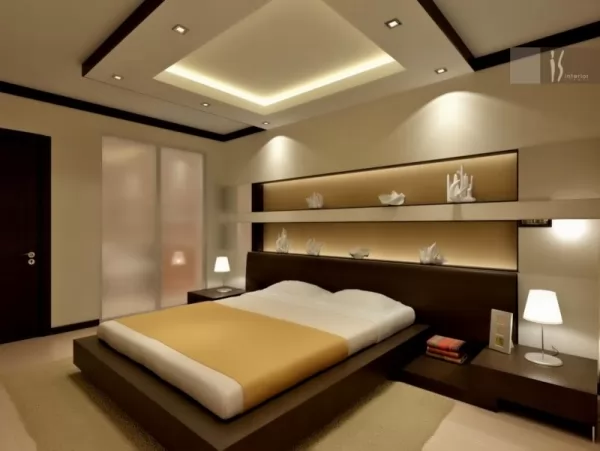 تصاميم اسقف غرف نوم 2018 على شكل مربع يعلو السرير