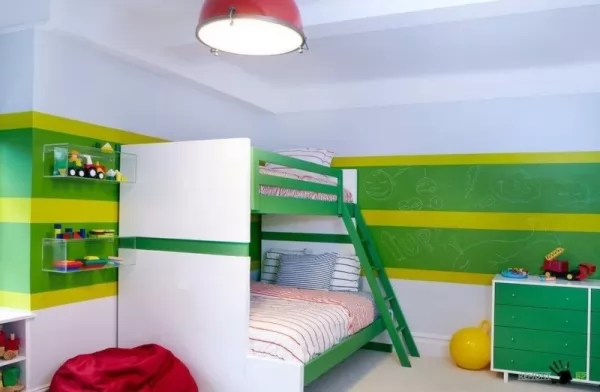 اضافة اللون الاخضر الزرعى فى بعض عناصر ديكورات غرف نوم اطفال مودرن 2018