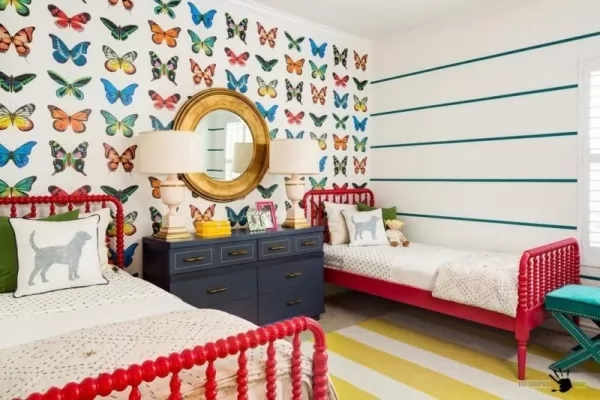 رسومات الفراشات الملونة لعمل خلفية جذابة فى غرف نوم اطفال مودرن 2018